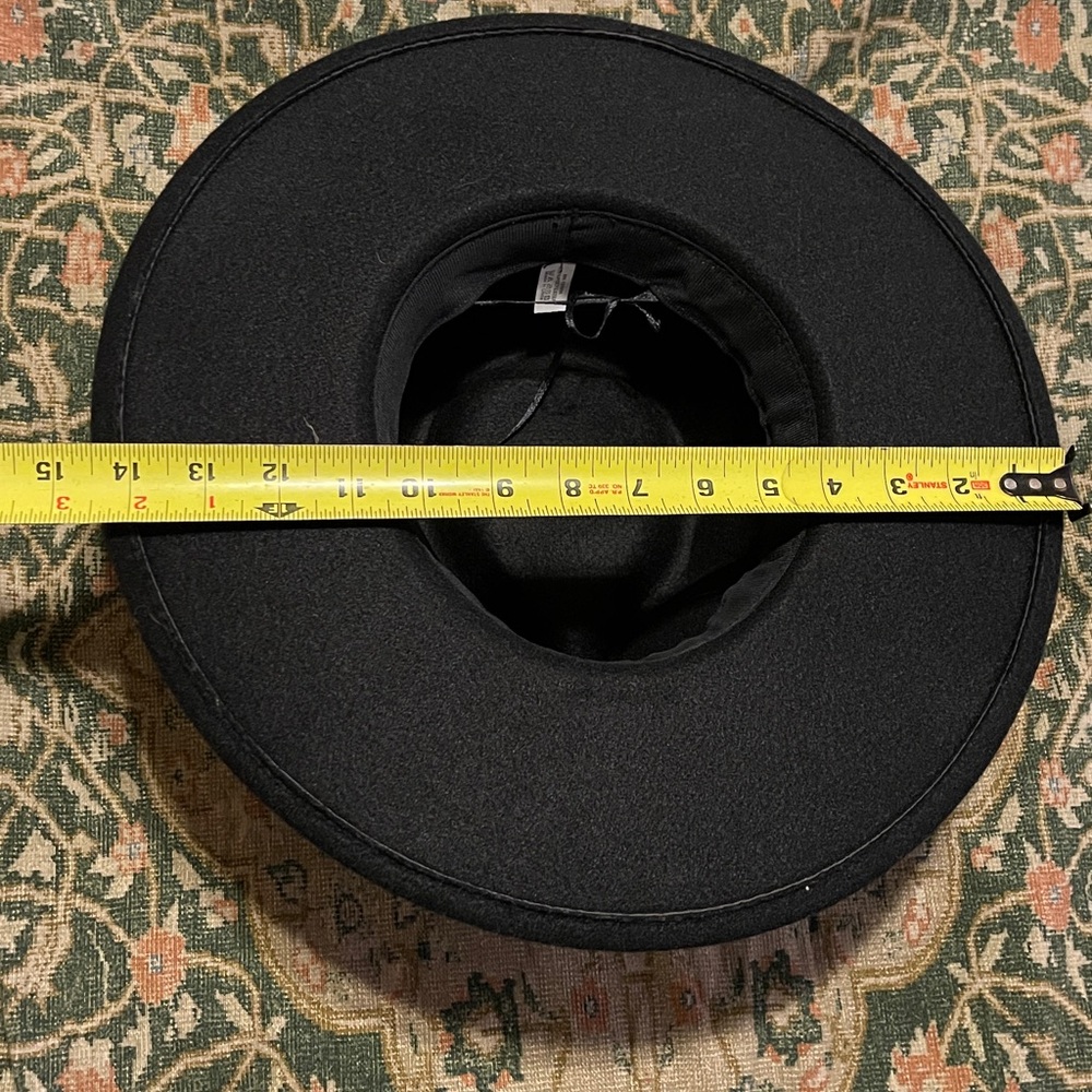 Black Wide-Brim Hat with Gold Floral Band - Picture 5 of 5